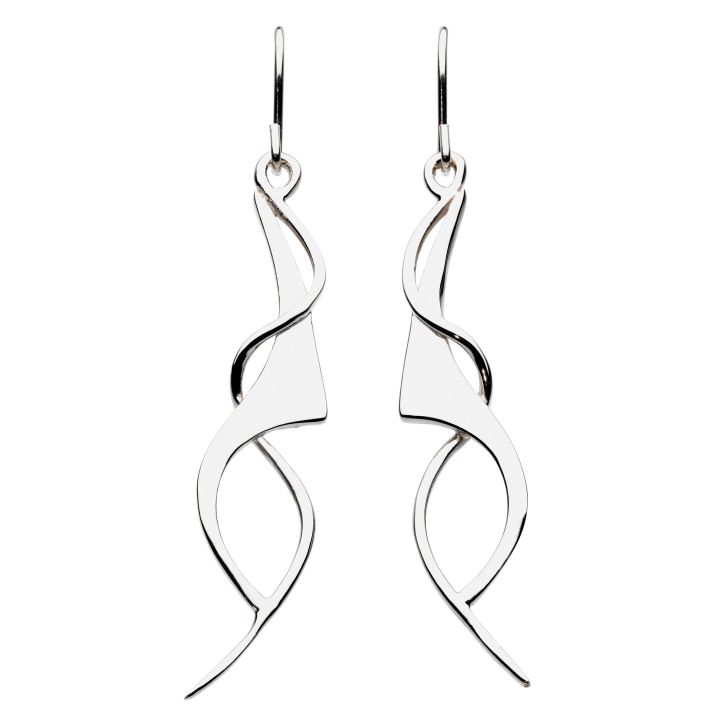 Dew Silver Long Fancy Twist Drop Earrings