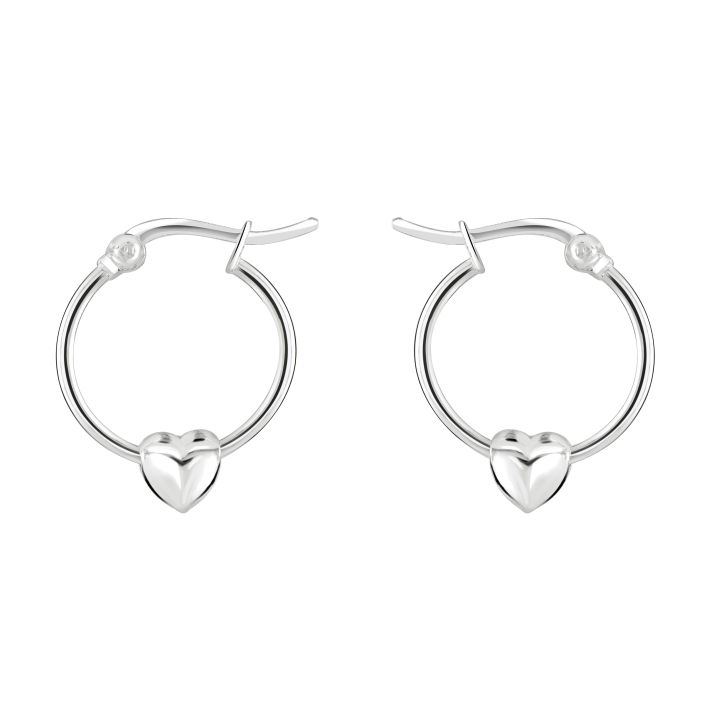 Dew Silver Small Hoop Earrings with Heart