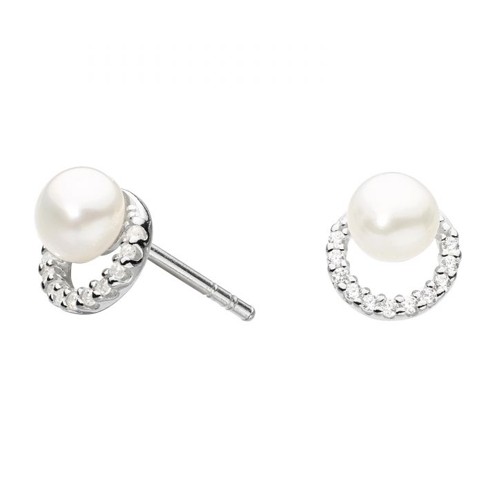 Dew Silver Freshwater Pearl & CZ Earrings