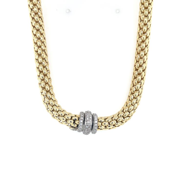 Gold Plated Popcorn Link Cubic Zirconia Necklace