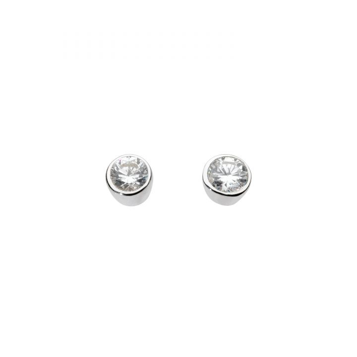Dew Sterling Silver Cubic Zirconia Rub Over Stud Earrings