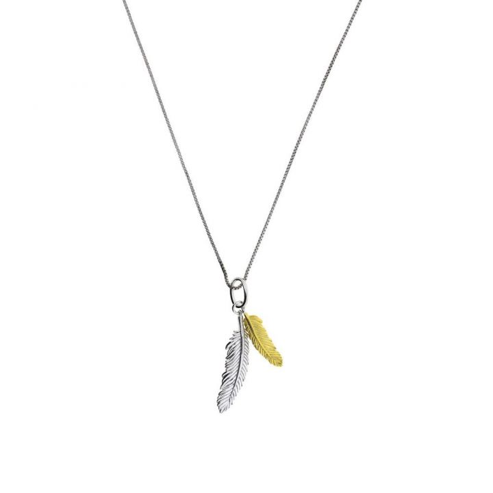 Azendi Silevr & Gold Plated Curving Double Feather Pendant