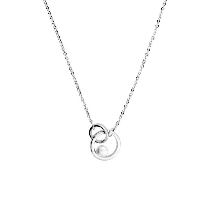 Azendi Silver Interlocking Circles & Pearl Necklace