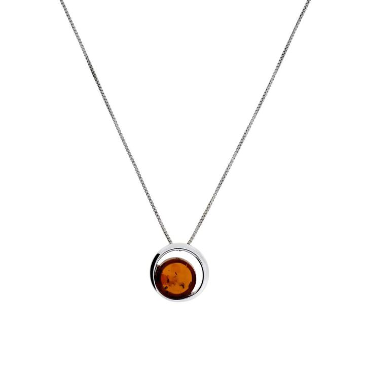 Azendi Silver Amber Circle Pendant