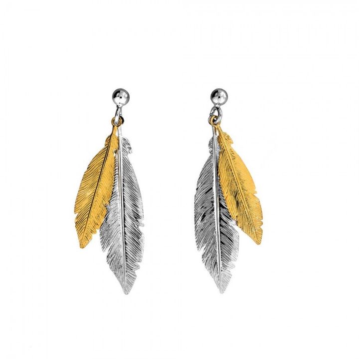 Azendi Sterling Silver & Gold Vermeil Double Feather Earrings