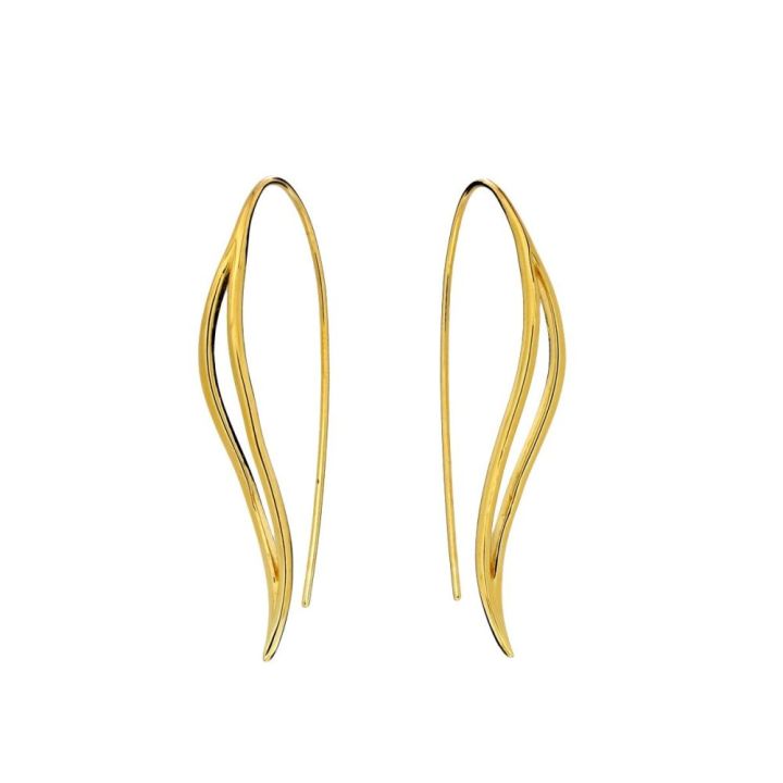 Azendi Gold Plated Open Wave Hook Through Earrings
