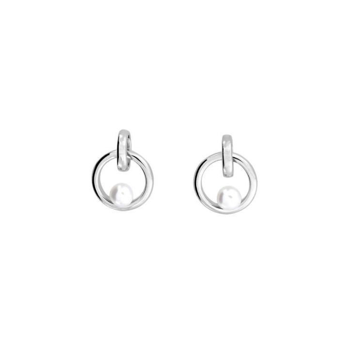 Azendi Silver & Pearl Circle Earrings