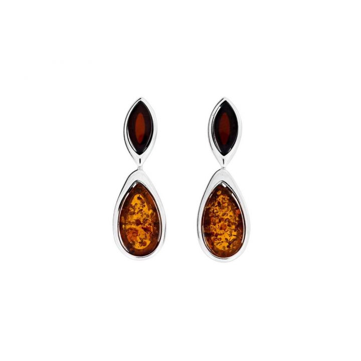 Azendi Silver Two Colour Amber Drop Earrings