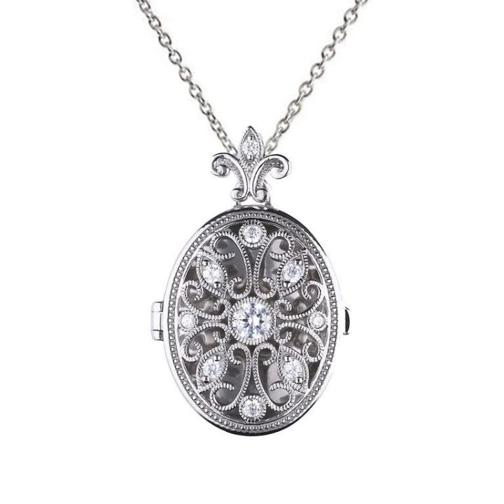 Diamon Fire Oval Filigree Locket