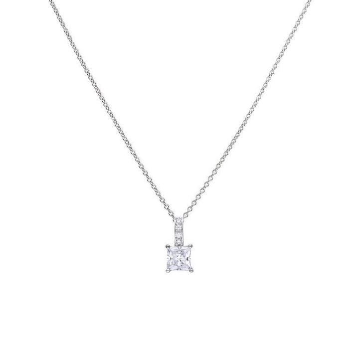 diamon Fire Princess Cut Zirconia Necklace with Pave Set Bale