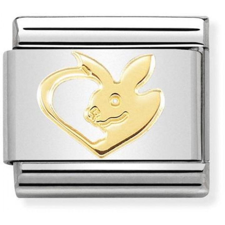 Nomination Classic 18ct Gold Rabbit In Heart Charm