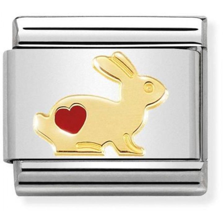 Nomination Classic 18ct Gold Enamel Rabbit With Heart Charm