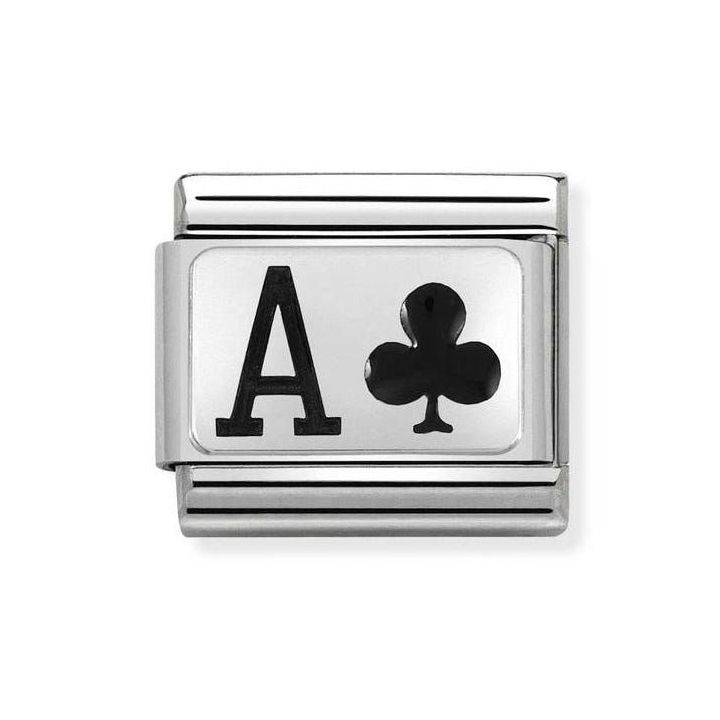 Nomination Steel, Silver & Enamel Ace Of Clubs Link