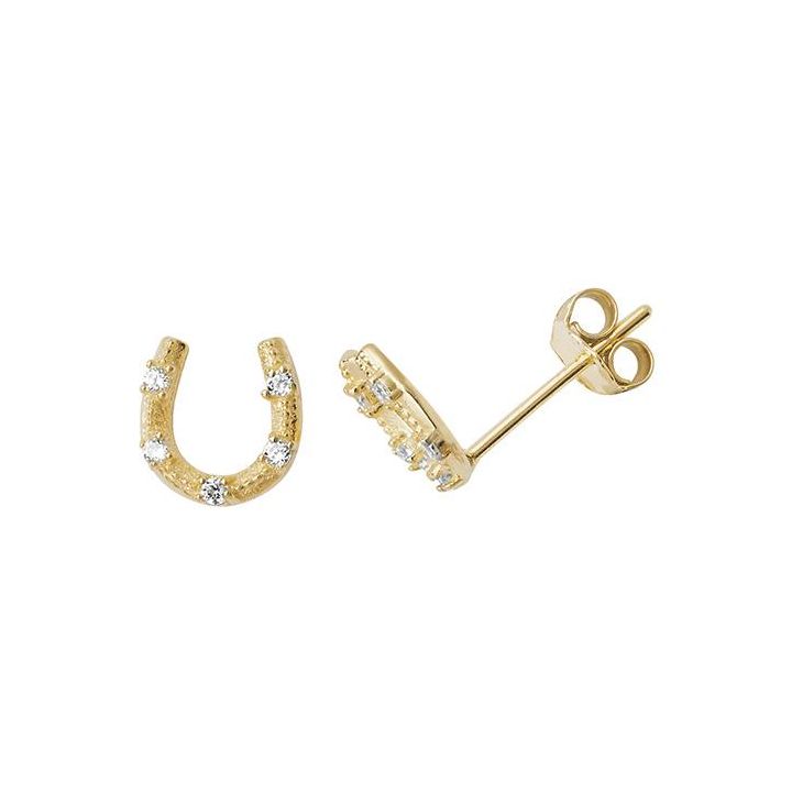 9ct Yellow Gold Lucky Horseshoe Stud Earrings
