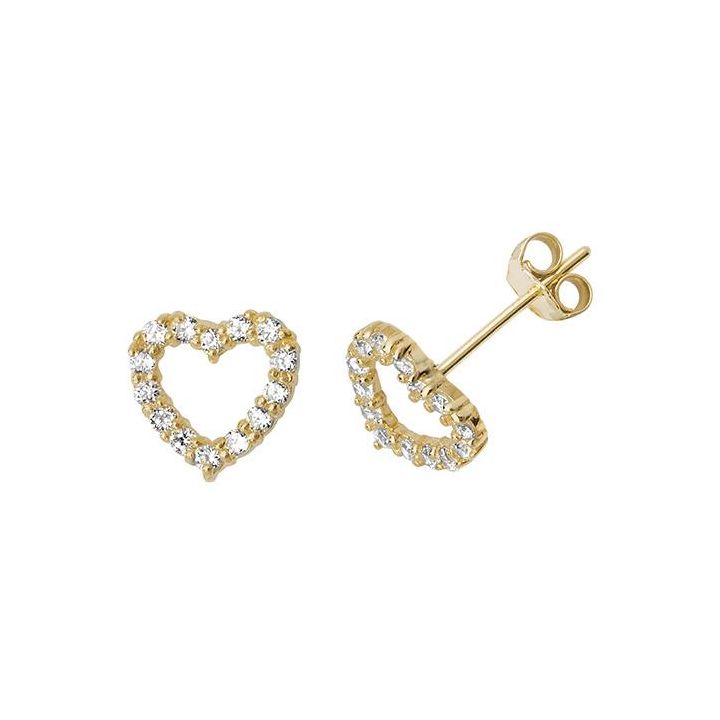 9ct Yellow Gold Open Heart Sparkle Earrings