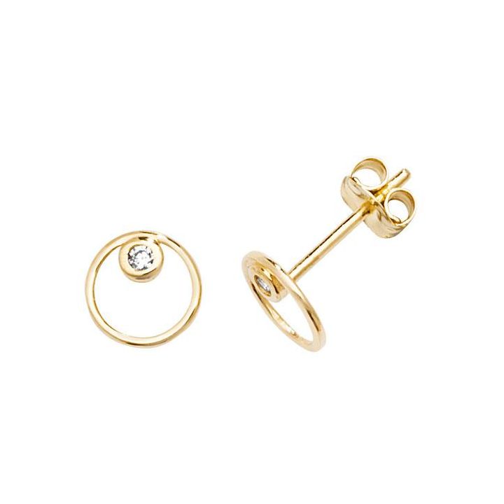 9ct Yellow Gold Circle CZ Stud Earrings