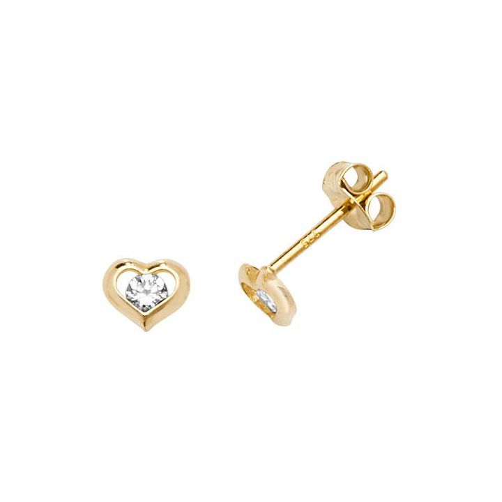 9ct Yellow Gold Heart CZ Stud Earrings