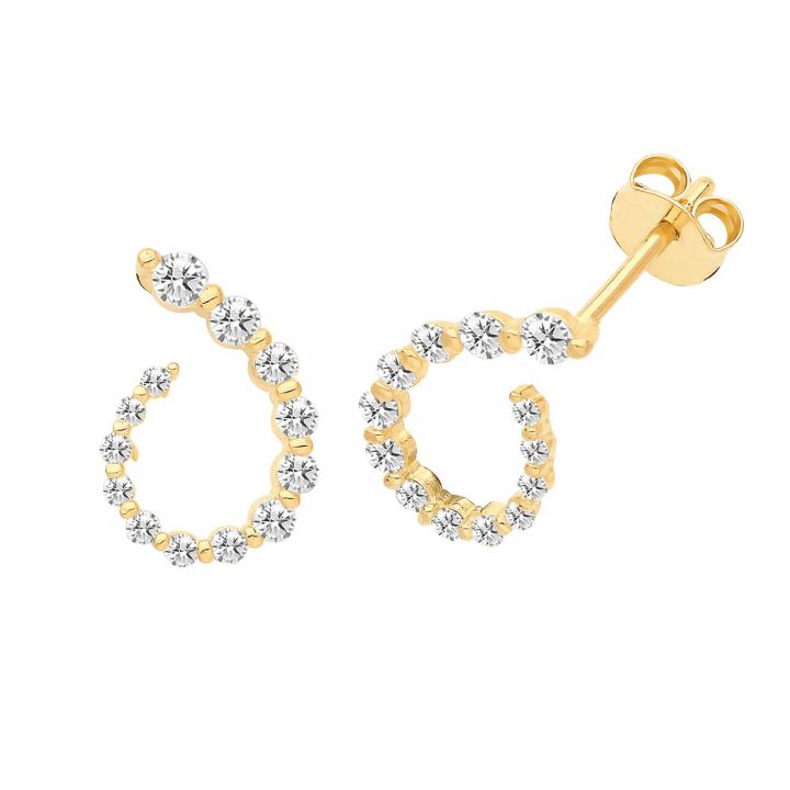 9ct Yellow Gold CZ Curl Stud Earrings