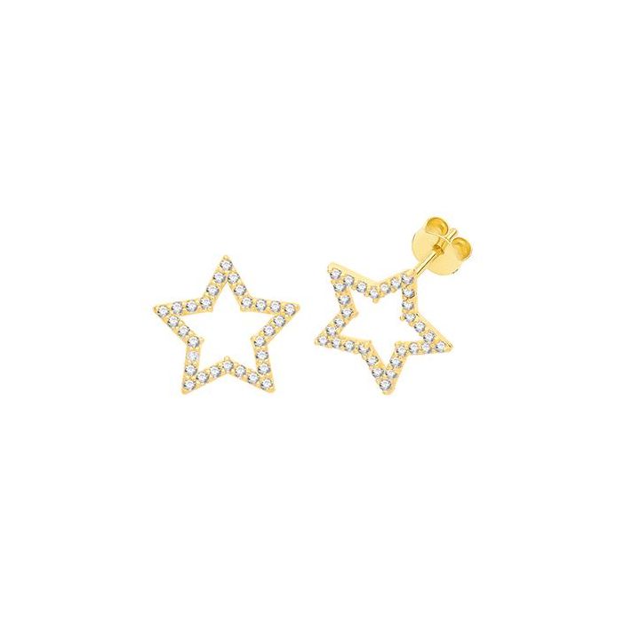 9ct Yellow Gold Open Star Stud Earrings