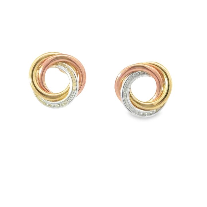 9ct Three Colour Gold Cubic Zirconia Stud Earrings
