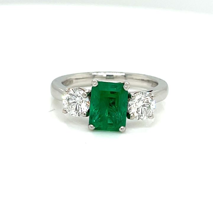 Platinum Emerald & Diamond Three Stone Ring
