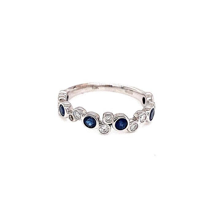9ct White Gold Sapphire & Diamond Fancy Half Eternity Style Ring