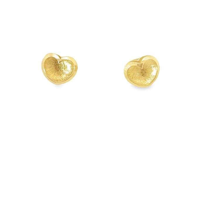 9ct Yellow Gold Concave Heart Stud Earrings