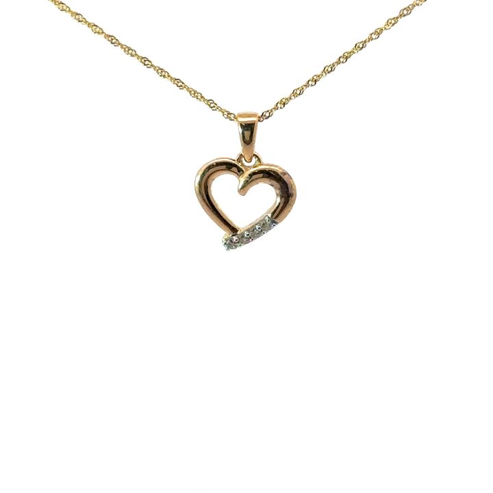 9ct Yellow Gold Diamond Set Open Heart Pendant