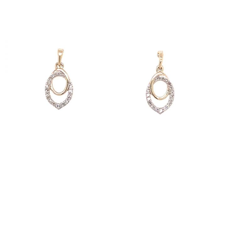 9ct Yellow Gold Double Oval Diamond Set Drop Earrings