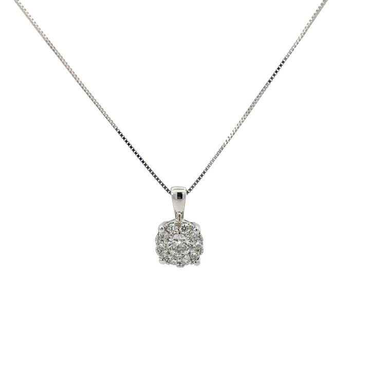 9ct White Gold Invisible Set Diamond Cluster Pendant