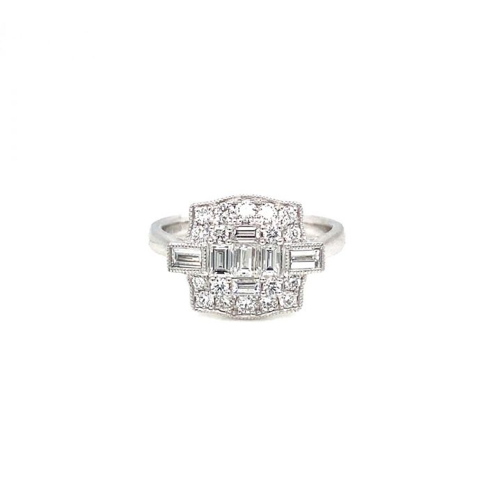 Platinum Art Deco Style Diamond Cluster Ring
