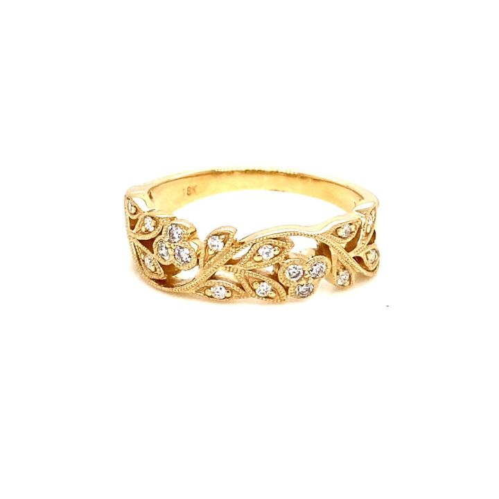 18ct Yellow Gold Floral Diamond Set Band
