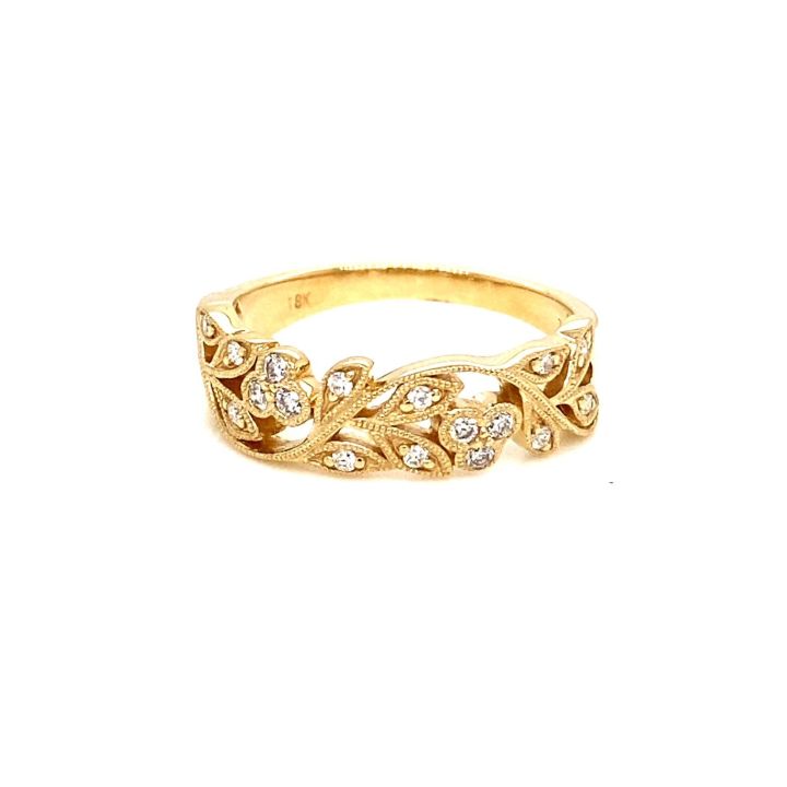 18ct Yellow Gold Floral Diamond Set Band