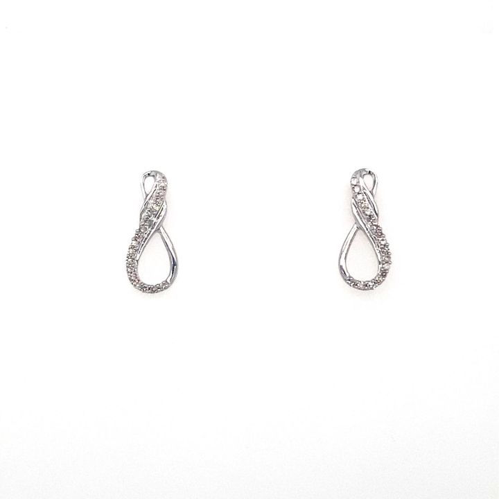 9ct White Gold Fancy Twist Diamond Set Stud Earrings