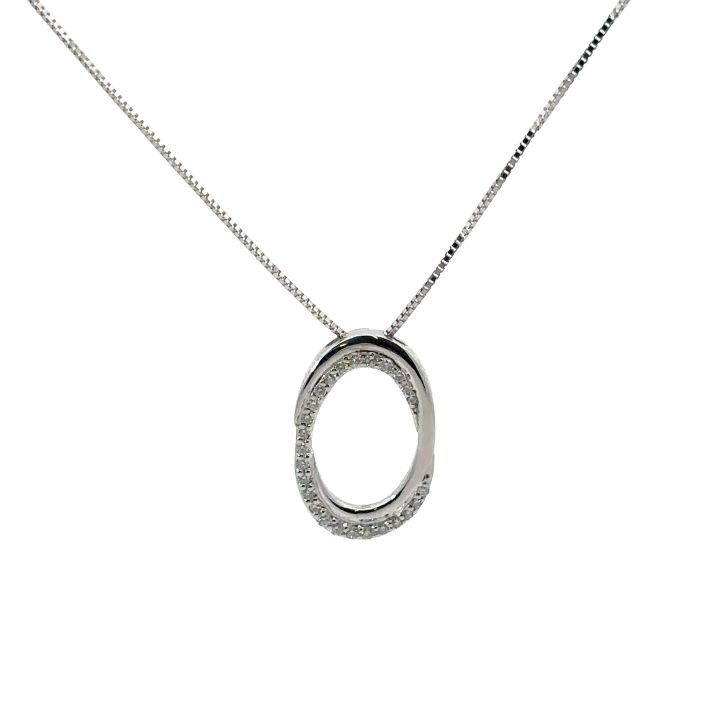 9ct White Gold Open Oval Diamond Set Pendant