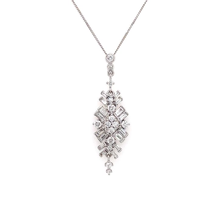 18ct White Gold Fancy Art Deco Style Diamond Pendant