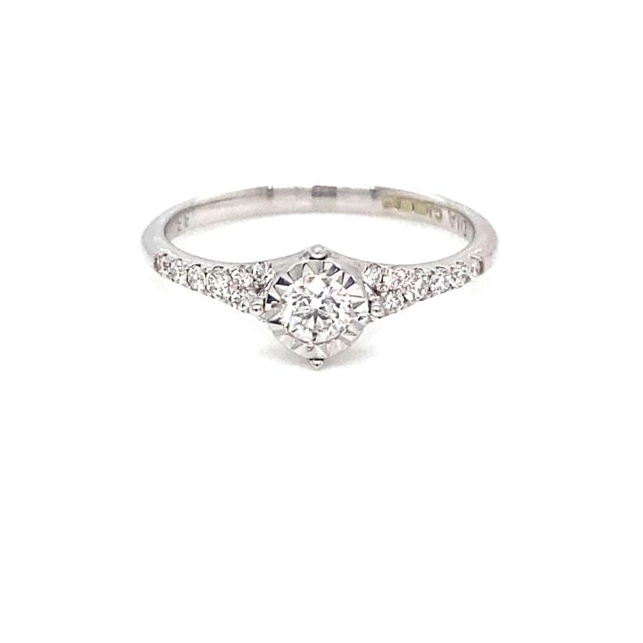 9ct White Gold Illusion Set Diamond Diamond Set Shoulder Ring