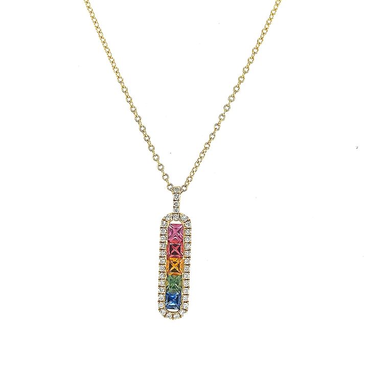 18ct Yellow Gold Multi Coloured Sapphire Drop Pendant