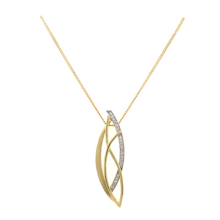 9ct Yellow Gold Fancy Marquise Shaped Diamond Set Pendant