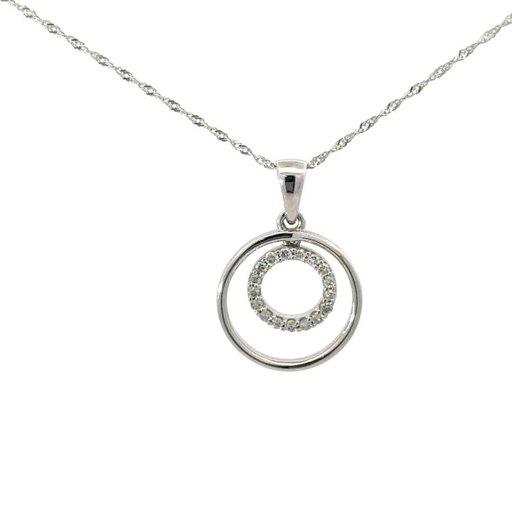 9ct White Gold Open Circles Diamond Set Pendant