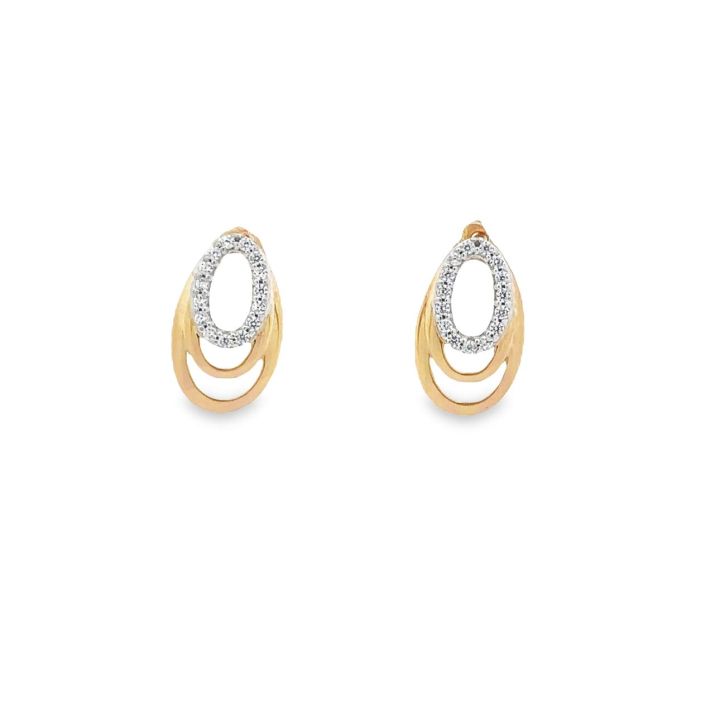 9ct Yellow Gold Open Oval Cubic Zirconia Stud Earrings