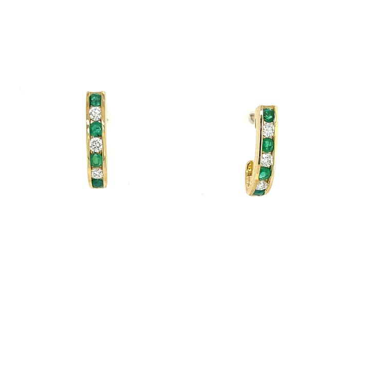 9ct Yellow Gold Emerald & Diamond Hoop Earrings