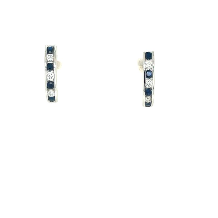 9ct White Gold Sapphire & Diamond 1/2 Hoop Earrings