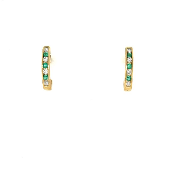 9ct Yellow Gold Emerald & Diamond Hoop Earrings