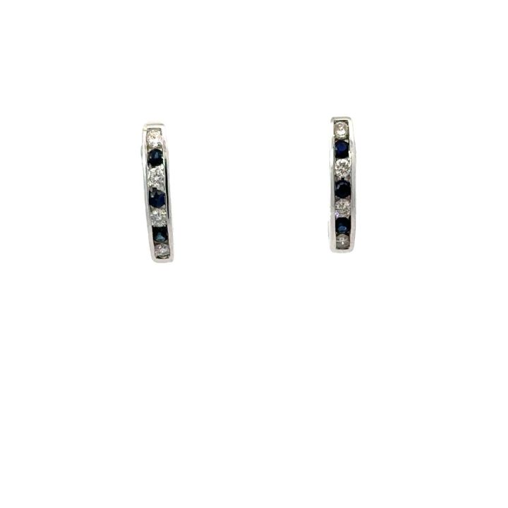 9ct White Gold Sapphire & Diamond Half Hoop Earrings