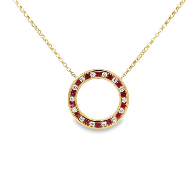 9ct Yellow Gold Ruby & Diamond Circle Pendant