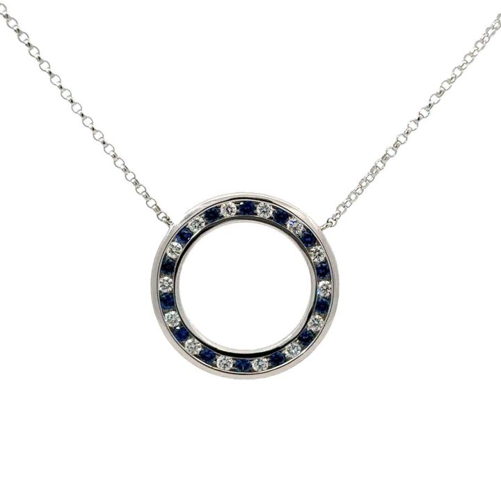 9ct White Gold Sapphire & Diamond Circle Pendant