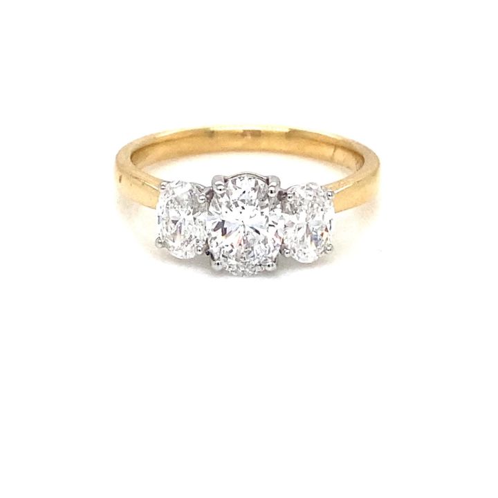 18ct Yellow Gold Three Stone Oval Diamond Ring 1.35ct