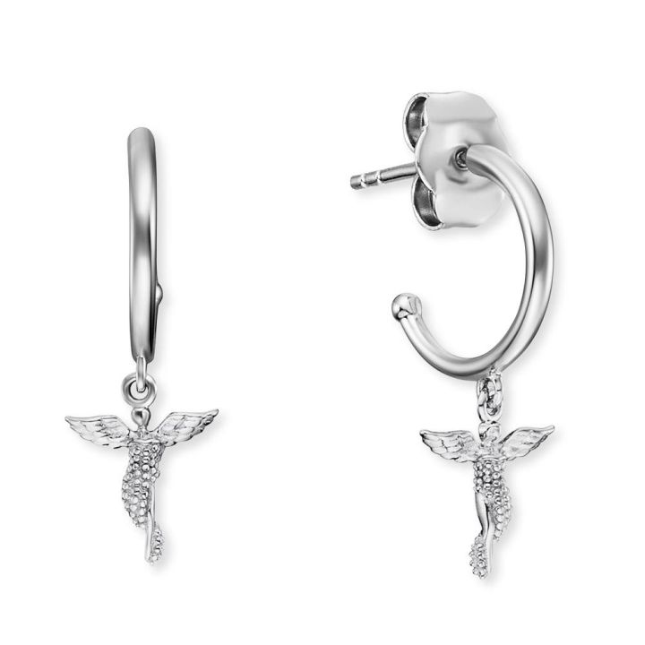 Angel Whisperer Sterling Silver Angel Hoop Earrings