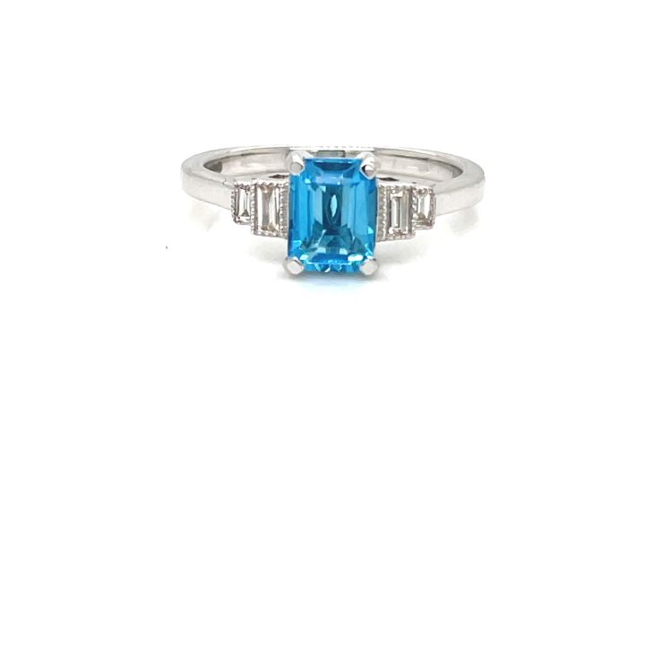 9ct White Gold Blue Topaz & Diamond Ring